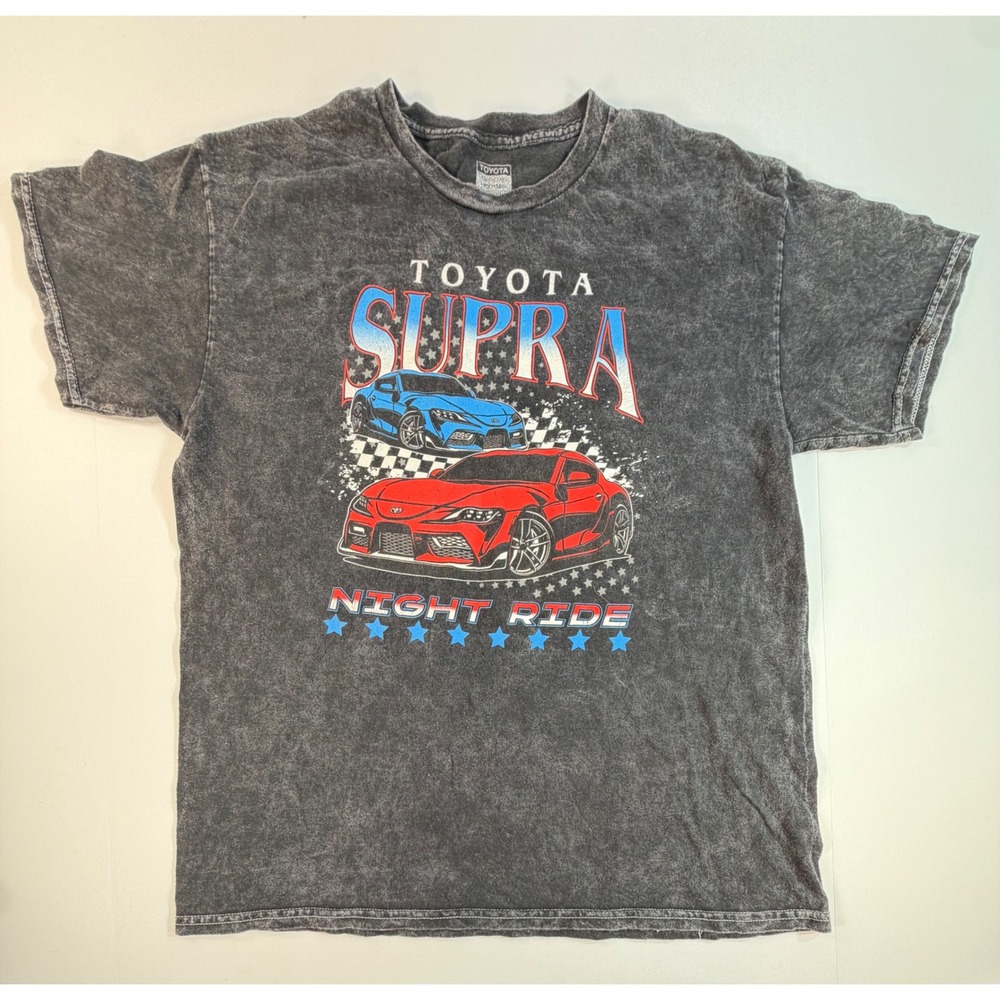 Toyota Supra Night Ride Graphic T-Shirt Mens Large Gray Acid Wash JDM Car Tee